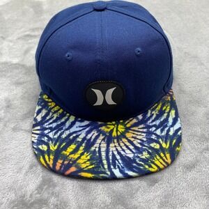 Hurley Youth Flat Brim Snapback Hat Navy Blue Tropical Print Bill